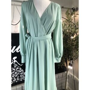 Ricarica Women Dress‎ Mint Green Wedding Tie Waist Long Sleeve Faux Wrap Size 2X